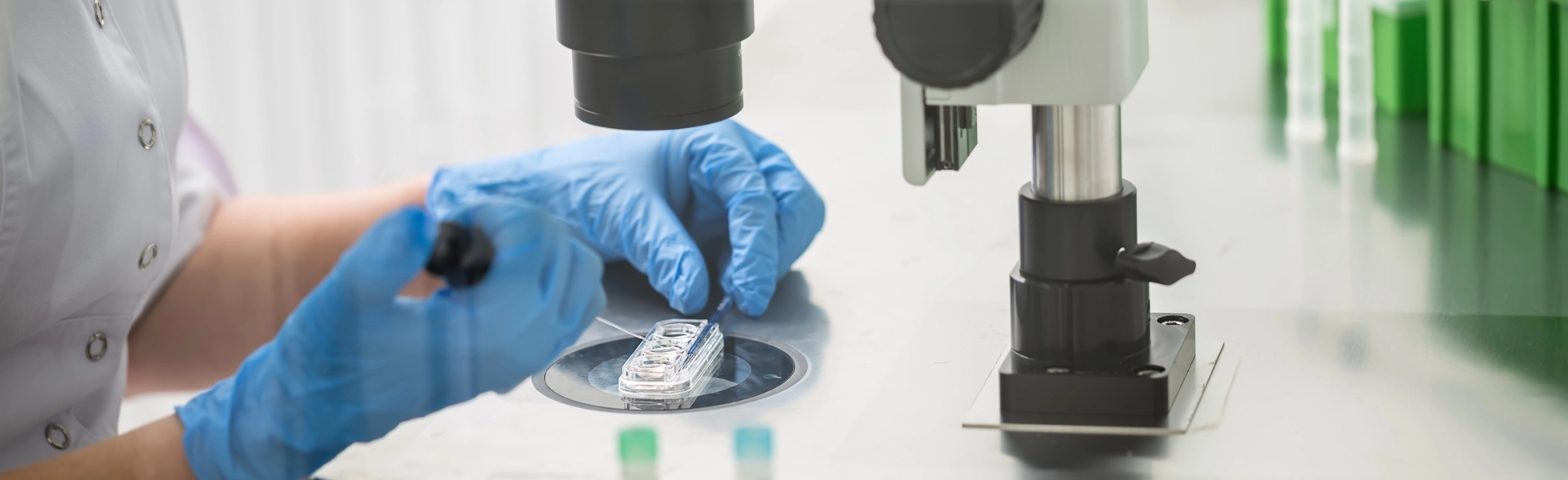 IVF and fertility treatments laboratory – embryo preparation under microscope at Dr Kate Burston Newcastle fertility clinic