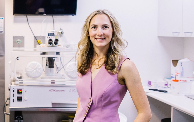 Dr Kate Burston Newcastle fertility specialist in consultation room, expert IVF and reproductive care